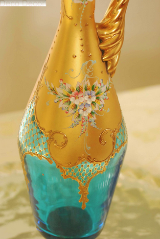 Botella Fiola, color, jarron color oro, transparente, colores de cristal, mezcla de cristales, artesania, brillo, calidad